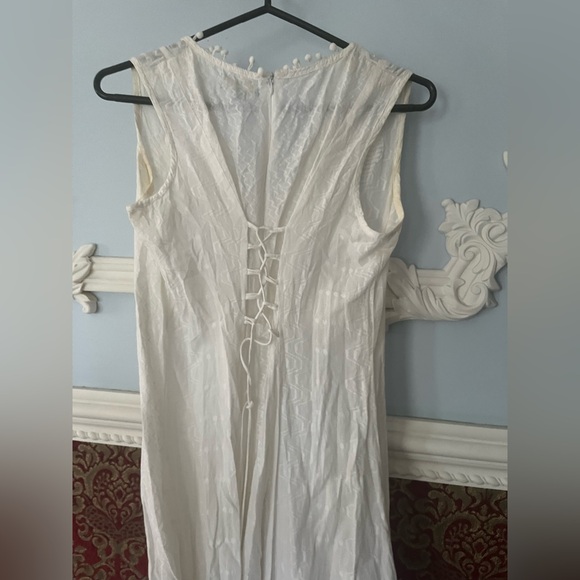 Embroidered with Seashells, Tassels White Maxi Dress 100% Cotton - Picture 2 of 9